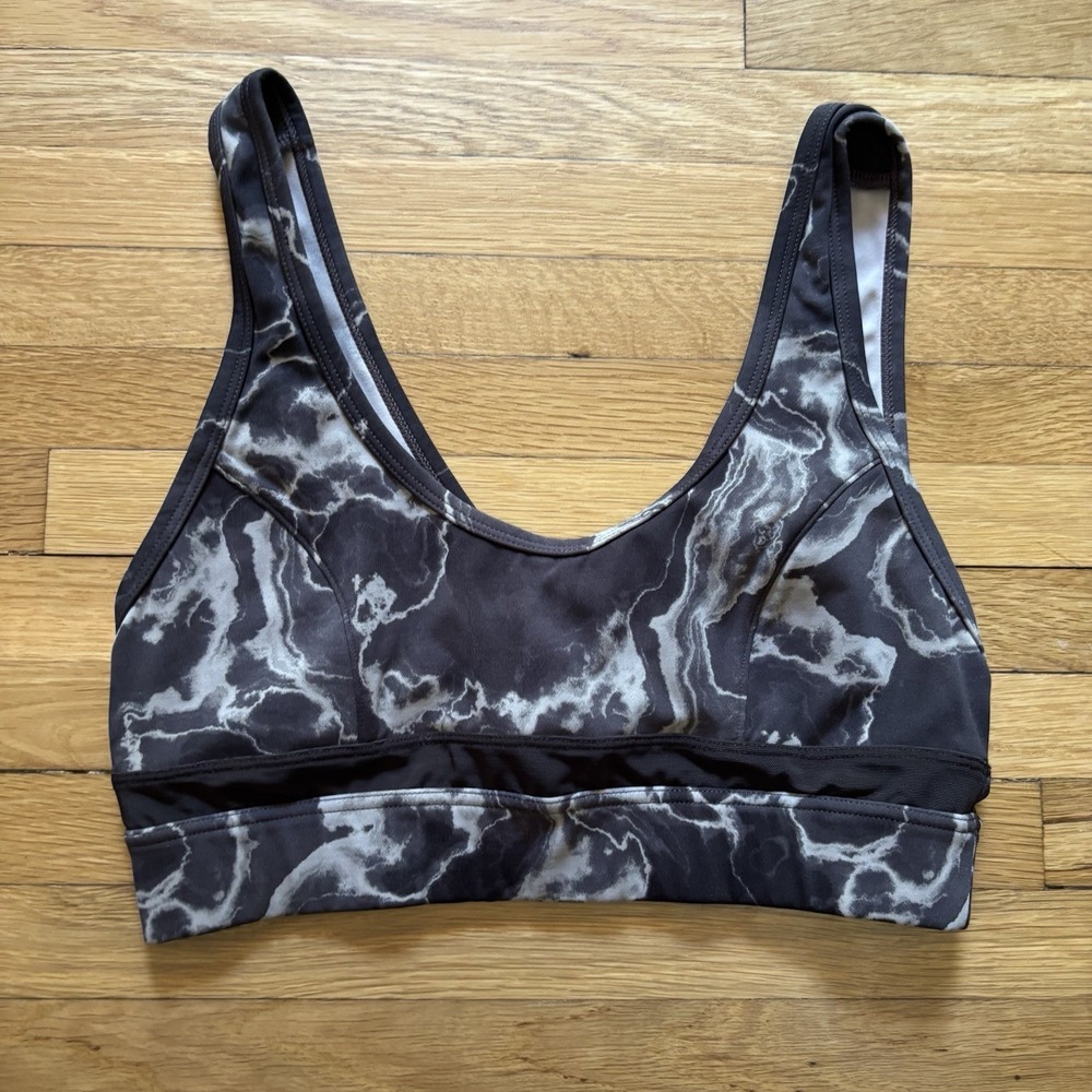 Varley Marbled Sports Bra Grey Black Women Small Fitness Gym Medium Support Mesh